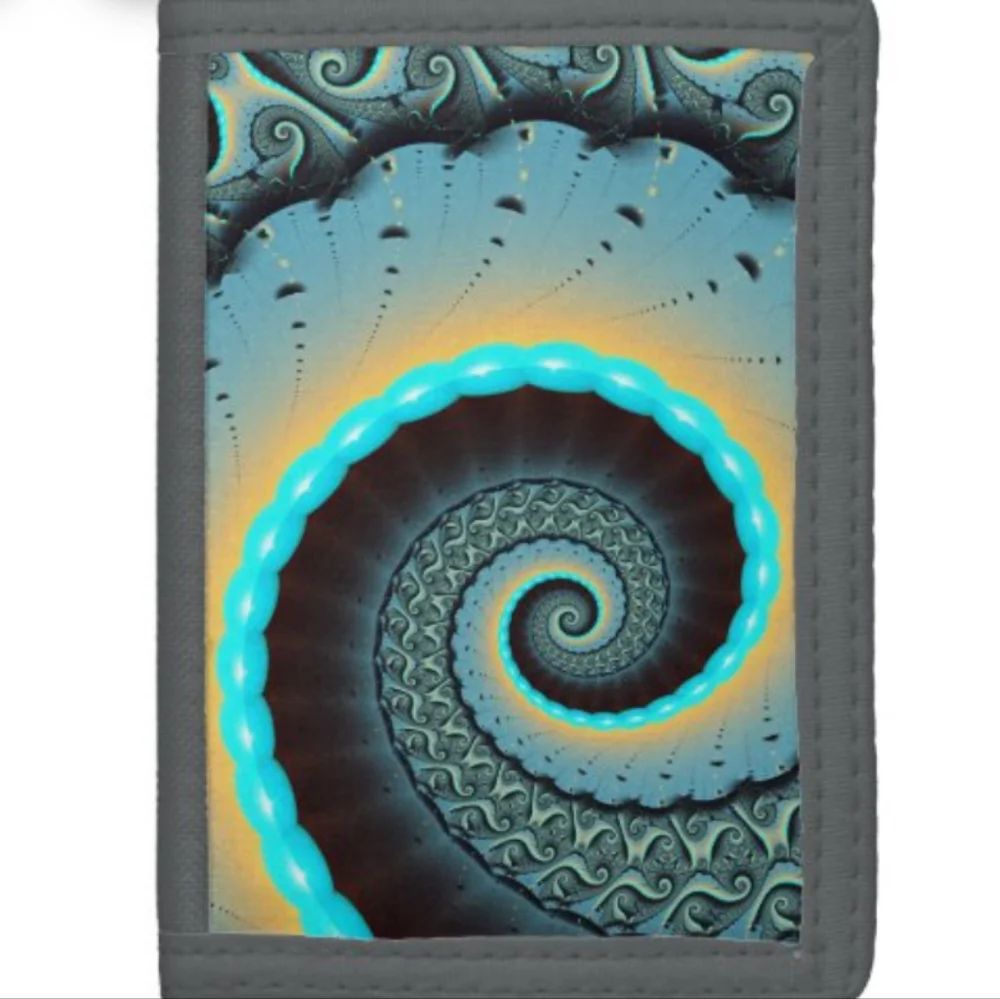 Abstract Nylon Trifold Wallet Blue Orange Fractal